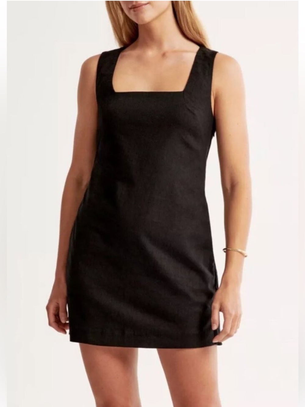 Abercrombie & Fitch Black Linen Blend Square Neck Mini Shift Dress